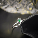 0.5Ct Pear Cut Green Emerald Floral Petite Engagement Ring 14K White Gold Finish