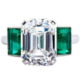 3Ct Emerald Cut Diamond & Emerald Trilogy Engagement Ring 14K White Gold Finish