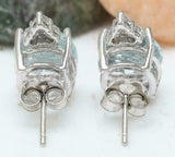 3ct Oval Cut Simulated Blue Aquamarine Crown Stud Earrings 14k White Gold Plated