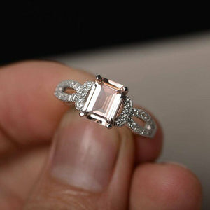 2ct Emerald Cut Peach Morganite Engagement Ring 14k White Gold Finish Split Band