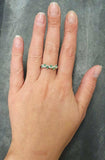 0.6ct Wedding and Round Cut Green Emerald Stackable Wave 14k White Gold Finish