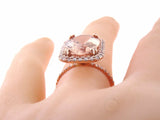 5Ct Oval Peach Morganite Halo Diamond Accent Engagement Ring 14K Rose Gold Over