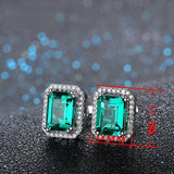 1.5ct Emerald Cut Green Emerald Halo Diamond Stud Earrings 14k White Gold Finish