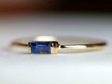 0.4ct Engagement Ring Baguette Cut Blue Sapphire Minimalist 14k Yellow Gold Over