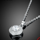 2ct Round Cut VVS1D Diamond Pendant with Chain Double Halo 18k White Gold Finish