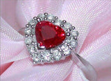 3.5ct Heart Cut Pink Ruby Diamond Halo Love Engagement Ring 14K White Gold Over