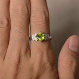 2ct Cushion Cut Green Peridot Proposal Engagement Ring 18k White Gold Finish