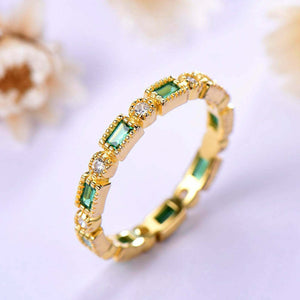 1ct Baguette Cut Green Emerald Stackable Eternity Women Band 14k YellowGold Over