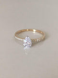 2ct Pear Cut Diamond Engagement Ring Solitaire with Accent 14k Dual Gold Finish