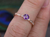 1.2ct Round Cut Purple Amethyst Solitaire with Accents Ring 14k Rose Gold Finish