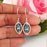 2ct Marquise Simulated Blue Aquamarine Halo Dangle Earrings 14k WhiteGold Plated