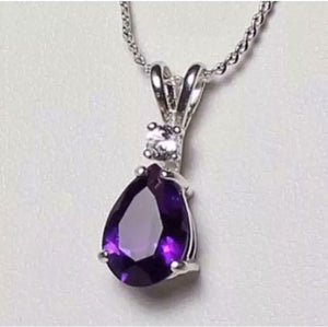 1ct Amethyst Pendant Pear Cut Diamond Solitaire 14k White Gold Finish NO CHAIN