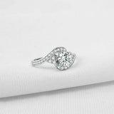 3ct Round Cut Diamond Swirl Twist Solitaire with Accent Ring 14k White Gold Over