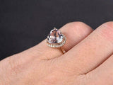 1.2ct Heart Cut Peach Morganite Engagement Ring 14k RoseGold Over Halo Solitaire