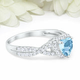 3.5Ct Heart Cut Blue Aquamarine Split Band Engagement Ring 14K White Gold Finish