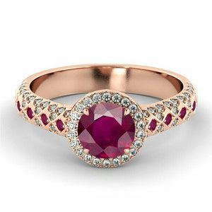 2.5ct Round Cut Pink Sapphire Accents Halo Engagement Ring 14k Rose Gold Finish