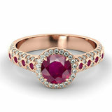 2.5ct Round Cut Pink Sapphire Accents Halo Engagement Ring 14k Rose Gold Finish