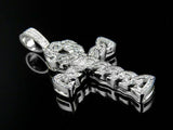 0.35ct Round Cut Diamond Cuban Link Style Ankh Cross Pendant 14k White Gold Over