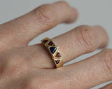 1.6ct Trillion Cut Blue Sapphire Triangle Shaped Five Stone 14k Yellow Gold Over