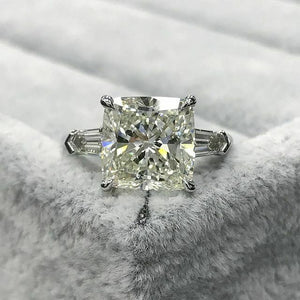 2.3Ct Cushion Cut Diamond Baguette Accents Engagement Ring 14K White Gold Finish