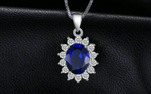 2.3ct Blue Sapphire Pendant Oval Cut Diamond Floral 14k White Gold Over NO CHAIN