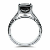 3Ct Princess Cut Black Diamond Split Shank Engagement Ring 14K White Gold Finish