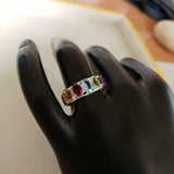 2.5ct Wedding Ring Band Oval Cut Multi Color Five Stone 14k White Gold Finish