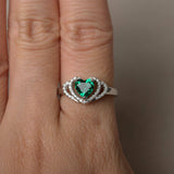 2ct Heart Cut Green Emerald Double Heart Engagement Ring 14k White Gold Finish