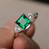 2ct Asscher Cut Green Emerald Trilogy Wedding Engagement Ring 18k WhiteGold Over