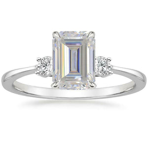 3ct Emerald Cut Diamond Engagement Ring 14k White Gold Over Trilogy Round Accent