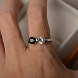 1.2ct Engagement Ring Heart Cut B & W Diamond Bow Knot 14k White Gold Finish