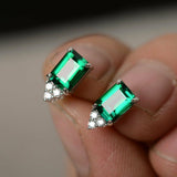 2ct Emerald Cut Green Emerald Diamond Elegant Stud Earrings 14k WhiteGold Finish