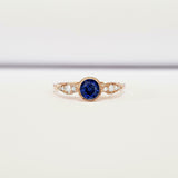 0.5ct Round Blue Sapphire Milgrain Solitaire with Accent Ring 14k Rose Gold Over