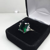 1.3ct Green Emerald Diamond Accent Solitaire Engagement Ring 14k White Gold Over