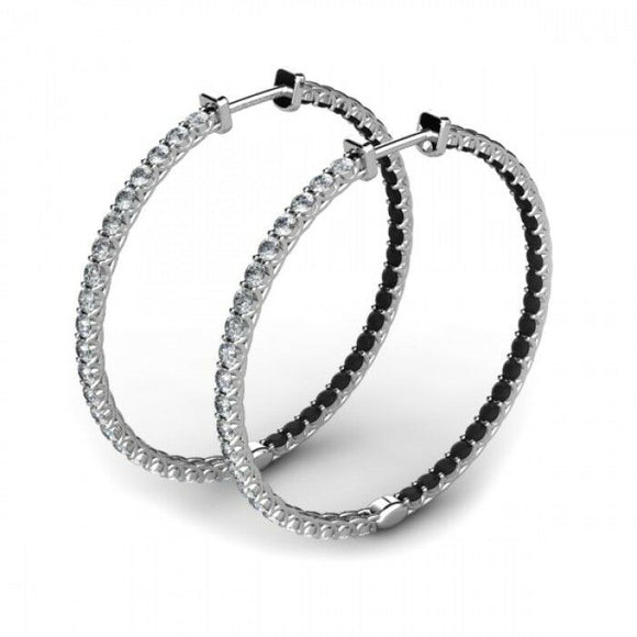 0.5ct Round Cut Black White Diamond Inside Out Hoop Earring 14k WhiteGold Finish