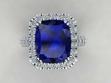 1.9ct Cushion Cut Blue Sapphire Accent Halo Engagement Ring 14k WhiteGold Finish