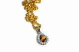 1.5ct Yellow Citrine Pendant Chain Pear Cut Diamond Halo 14k Yellow Gold Finish