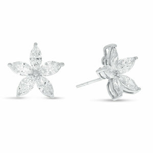 2.1ct Stud Earrings Marquise Cut Diamond Floral Design 14k White Gold Finish