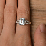 2ct Emerald Cut Blue Aquamarine Solitaire Engagement Ring 14k White Gold Finish