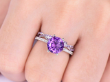 2ct Round Purple Amethyst Engagement Ring Twist Bridal Set 14k White Gold Finish