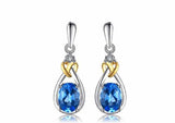 2ct Drop Earrings Oval Cut Blue Topaz Twist Heart 14k White Gold Finish