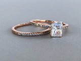 Bridal Set Solitaire Engagement Ring 2ct Radiant Cut Diamond 14k Rose Gold Over