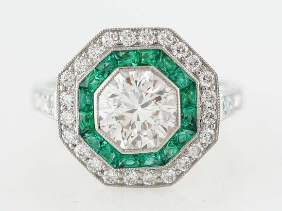 2.5ct Round Diamond Engagement Ring Green Emerald Dual Halo 14k White Gold Over