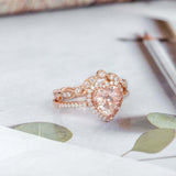 2ct Heart Cut Morganite Diamond Halo Curved Bridal Set Ring 14k Rose Gold Finish