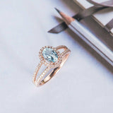 2.2ct Oval Cut Blue Aquamarine Engagement Ring Split Shank 14k Rose Gold Finish