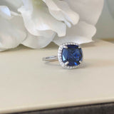 2ct Cushion Cut Blue Sapphire Halo Standout Engagement Ring 14k White Gold Over