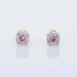 1ct Stud Earrings Round Cut Pink Sapphire Halo Design 14k Yellow Gold Finish