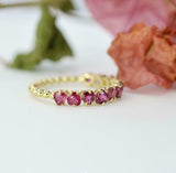 1.5ct Heart Cut Pink Ruby Wedding Band 14k Yellow Gold Over Stackable Ball Shank