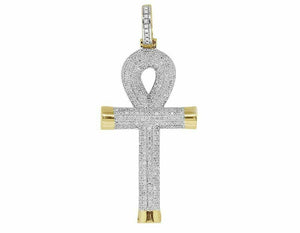 2.2ct Round Cut Diamond Iced Cluster Holy Cross Pendant 14k Yellow Gold Finish