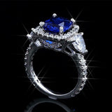 4.5Ct Cushion Cut Blue Sapphire Royal Iced Engagement Ring 14K White Gold Finish